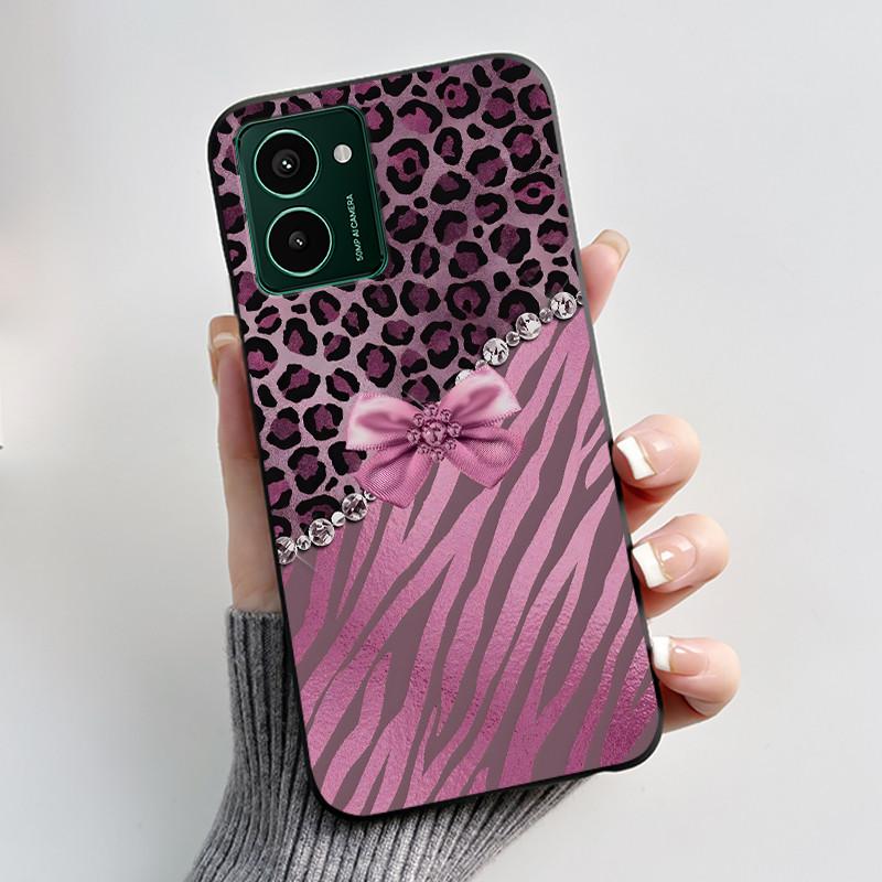 Custodia per Telefono Stampata Per Nokia HMD Pulse PRO/HMD Pulse/HMD Pulse+ Cover Guscio Nero in Morbido Silicone Custodia Carina con Fiore Cartone Animato