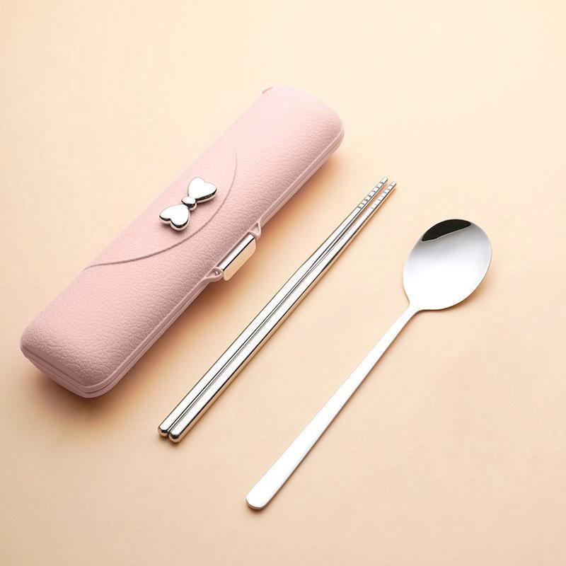 2/3PCS Stainless Steel Portable Cutlery Student Outdoor Good-looking Korean Spoon Fork and Chopsticks Storage Box Gift Set