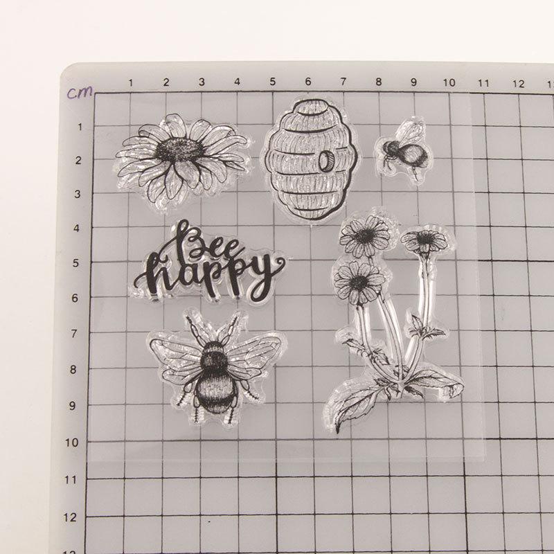 Flower Happy Bee Sigiliu transparent de ștampile din silicon transparent pentru album de album de bricolaj Carte de hârtie Honeybee
