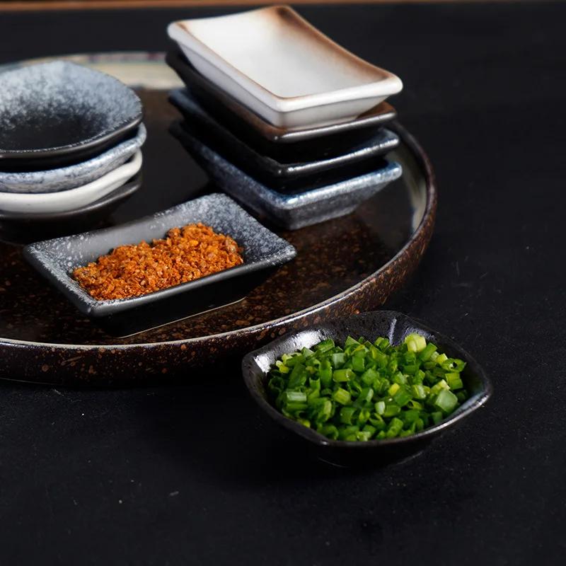 4Pcs Ceramic Rectangle Small Sauce Dish Japanese Style Flavoring Sushi Mustard Plate Soy Sauce Cherry Blossom Pepper Tray Home