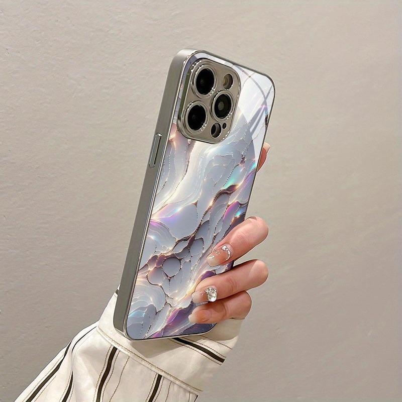 Fashion Colorful Marble Tempered Glass Electroplated Phone Case For iPhone 17 16 15 14 13 12 11 Pro Max Plus 16E 17 Air Cover