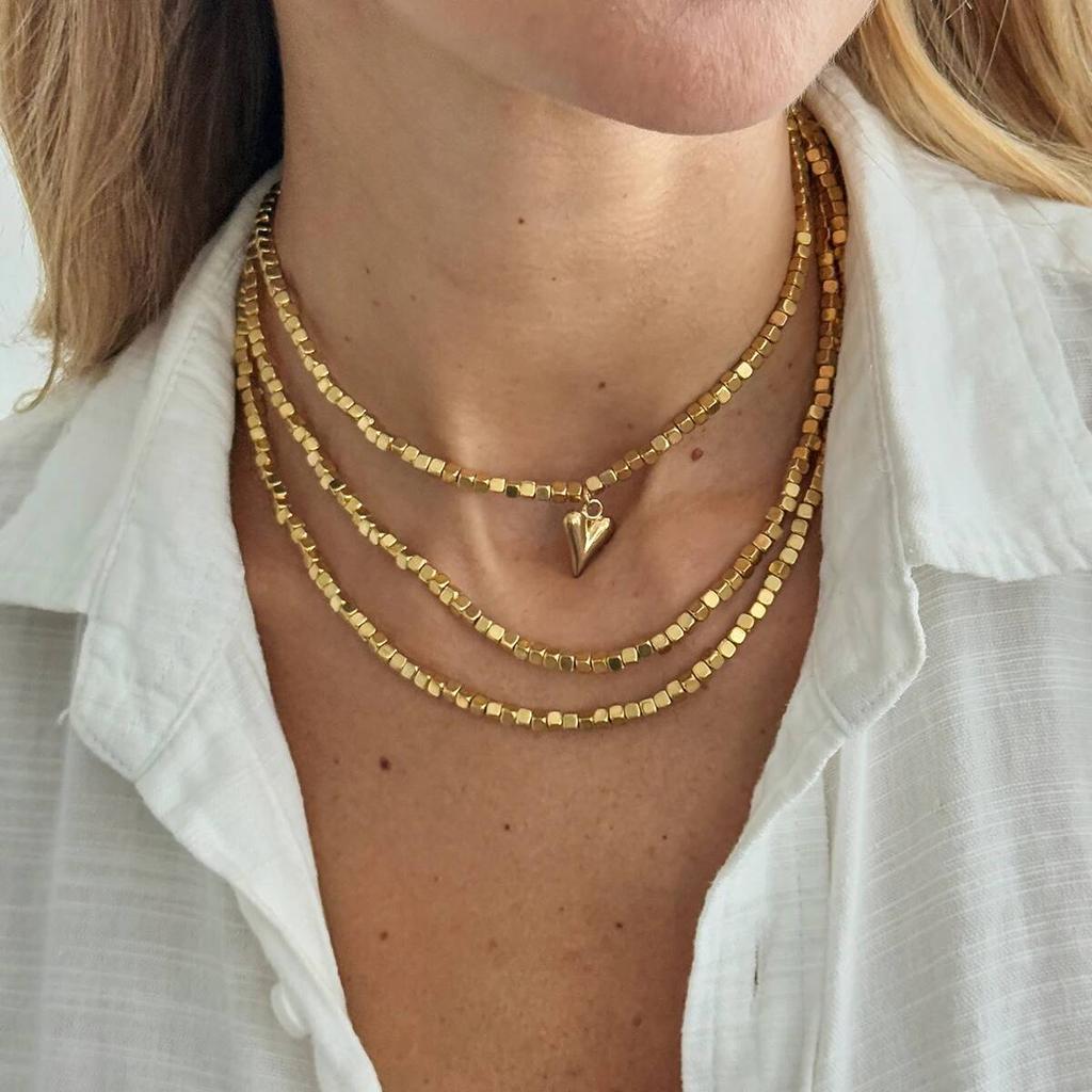 Salircon Sexy Gold Color Heart Pendant Necklace Women Adjustable  Irregular Bead Choker Sweater Chain DIY Neck Jewelry Accessory