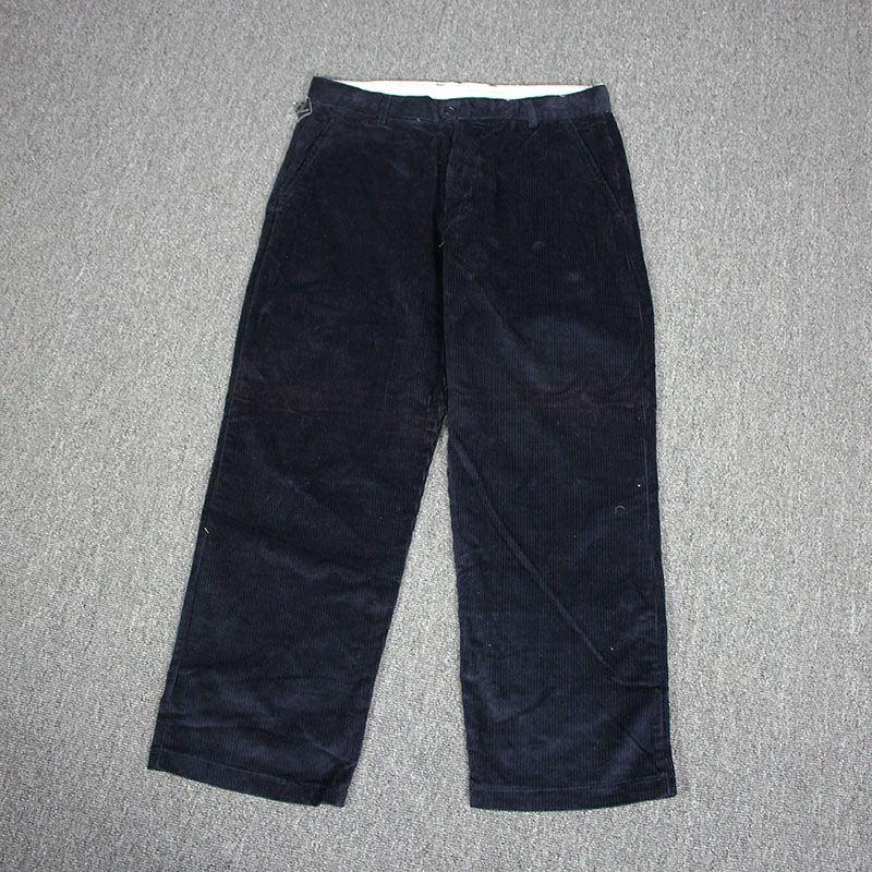 

and American Single Men s Spring and Autumn Pure Cotton Retro Corduroy Pants Plus Size Loose Easiest for Match Pure Color Straight-leg Striped Pants Navy blue 50/31