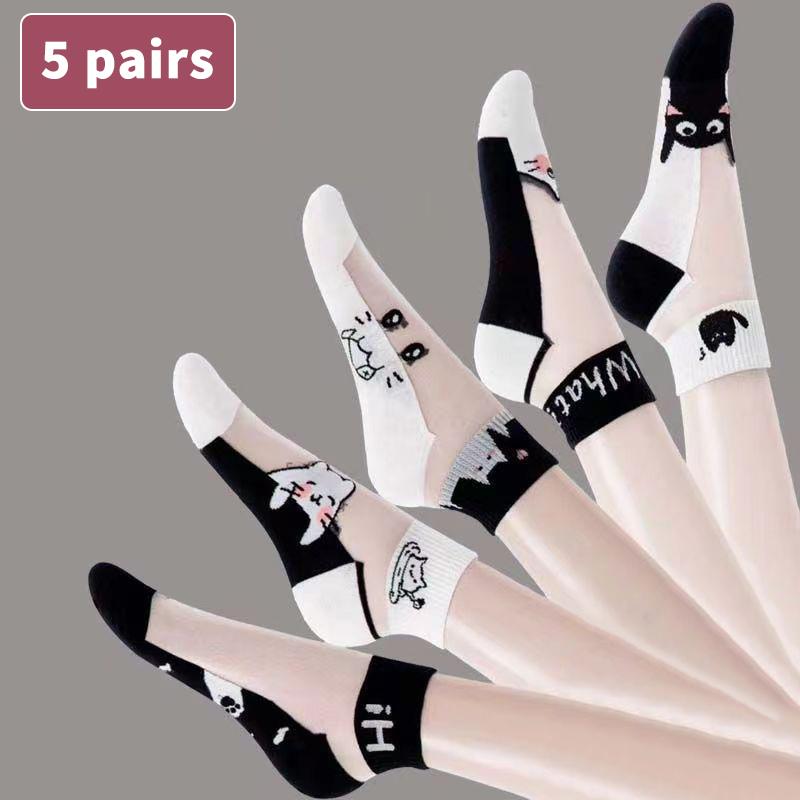 5Pairs Breathable Sweat Absorbing Socks Wear-Resistant Odor Proof Summer Socks For Women Transparent Invisible Thin Socks