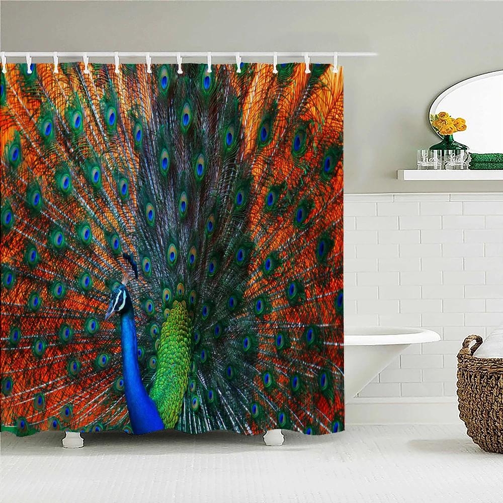 3D Flowers and Birds Peacocks Shower Curtain Waterproof Bathroom Curtains Polyester Home Decor Bathtub Curtain Screen with Hooks
