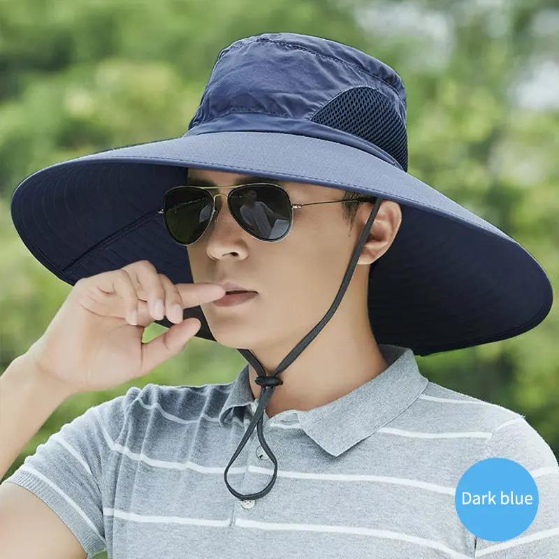 

Summer 15CM Large Sun Hat Men Women Breathable Fishing Caps Sun UV Protection Mesh Fisherman Hat Hiking Outdoor Beach Cap темно-синий