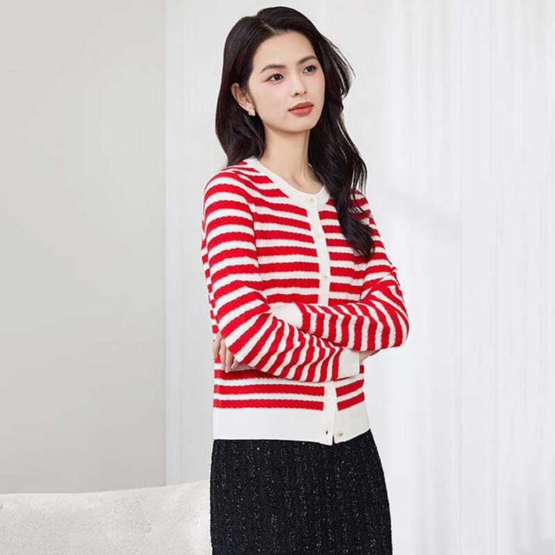 JESSIE Women's Retro Striped Short Knit Cardigan