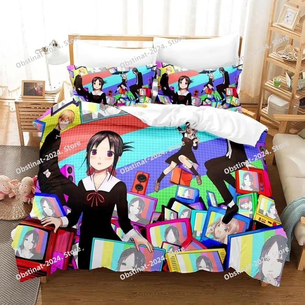 Kaguya-sama Love Is War Bedding Set Cartoon Anime Three-piece Set Adult Kid Bedroom Duvetcover Sets 3d Print Anime Kawaii Girls
