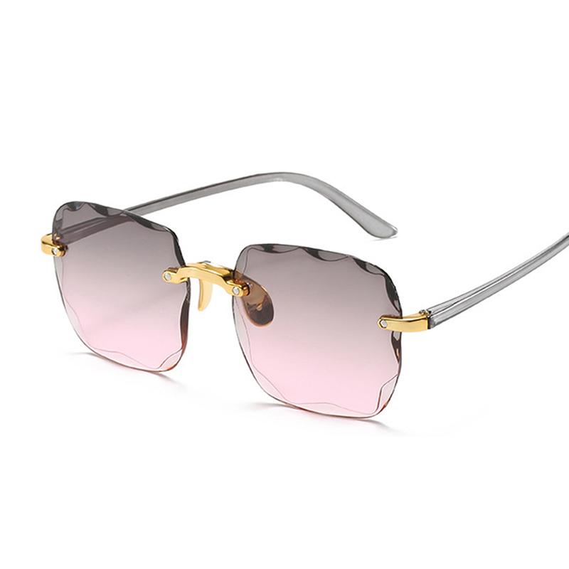 Vintage Rimless Square Sunglasses Woman Luxury Fashion Oversized Sun Glasses Female Retro Pink Black Gradient Mirror Oculos