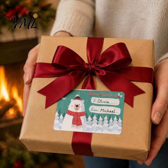 Holiday Decorative Seals Christmas Sticker Labels for Gift Wrapping, Self-Adhesive Tags with Blank Party Favor Decorations Writing Area Present