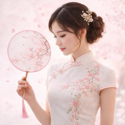 Classical Chinese Style Chinese Style Fan with Pendant Handheld Embroidery Fan Tassels Floral Pattern Silk Fan Chinese Wedding