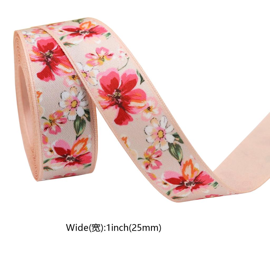 High End Double-sided Printed Floral Print Contrasting Satin Ribbon Handmade Bow Hair Accessory Ribbon Gift