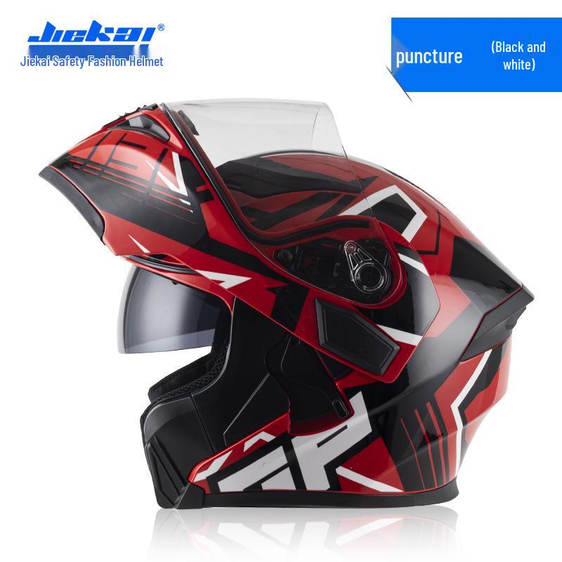 Jiekai Men's DOT Standard Flip-up Electric Motorcycle Helmet with Double Visor, All-Season Safety Gear