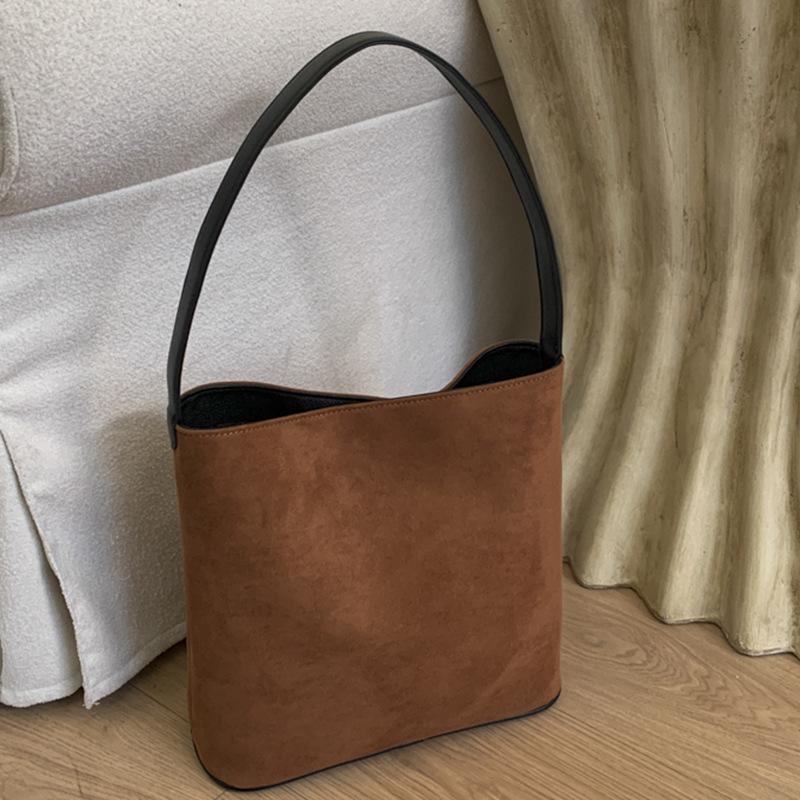 Niche Suede Retro Leopard Print Bucket Bag Autumn New Minimalist Maillard Messenger Bag