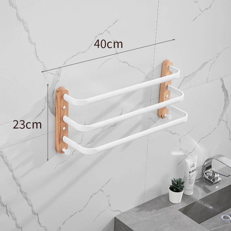 40cm-60cm Wood Bathroom Towel Rack Black/White Aluminum Towel Holder Wall Hanging Multi Pole Triple Towel Bar With Hook