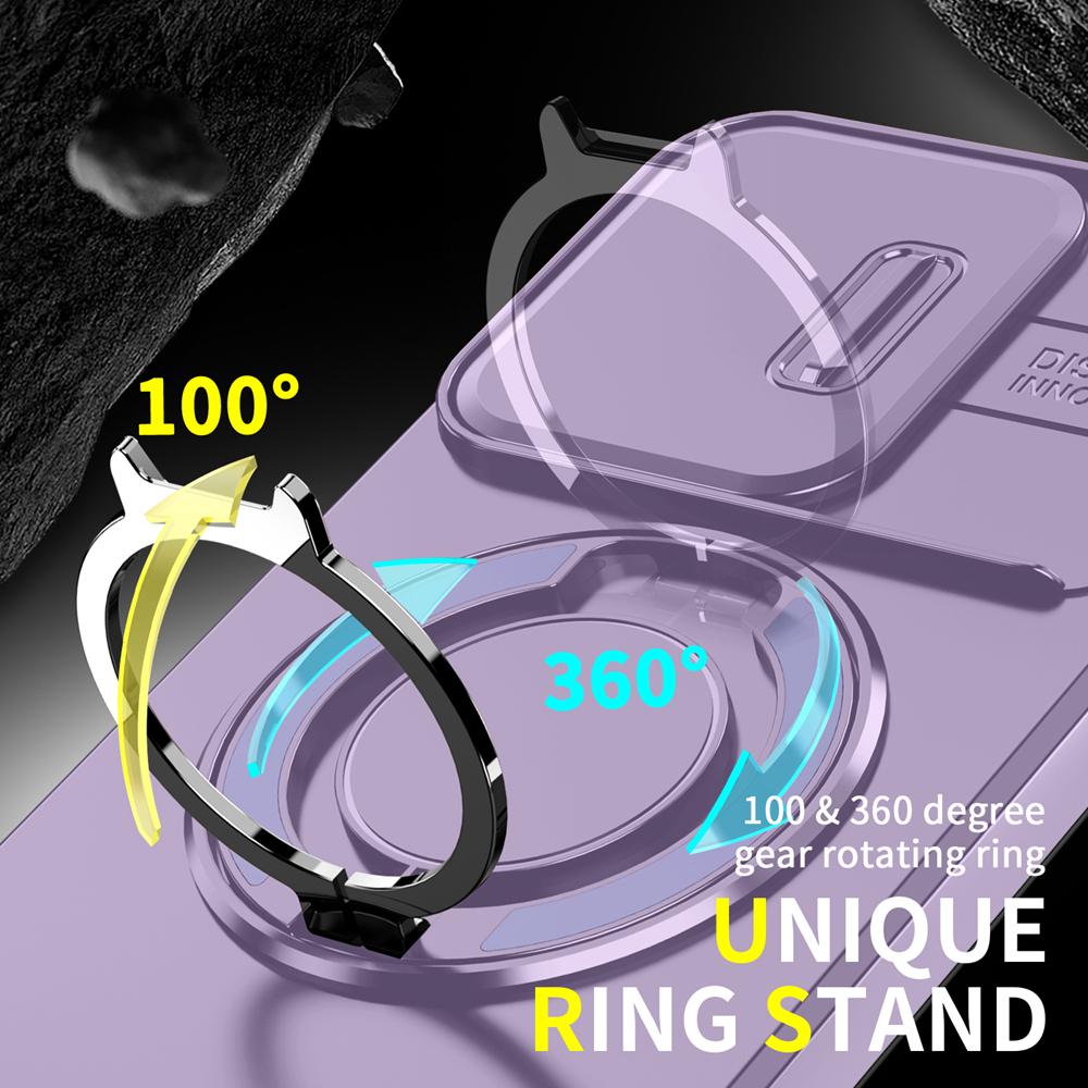 KEYSION 360° Ring Stand Phone Case for OPPO Reno14 Pro 5G Slide Camera Protection Magnetic Shockproof Cover for OPPO Reno14 F 5G