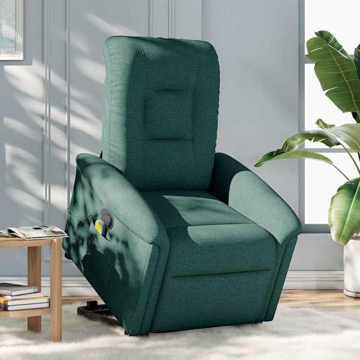 VidaXL Fauteuil inclinable de massage Vert foncé Tissu, fauteuil inclinable élévateur, fauteuil inclinable pour personnes 3303270