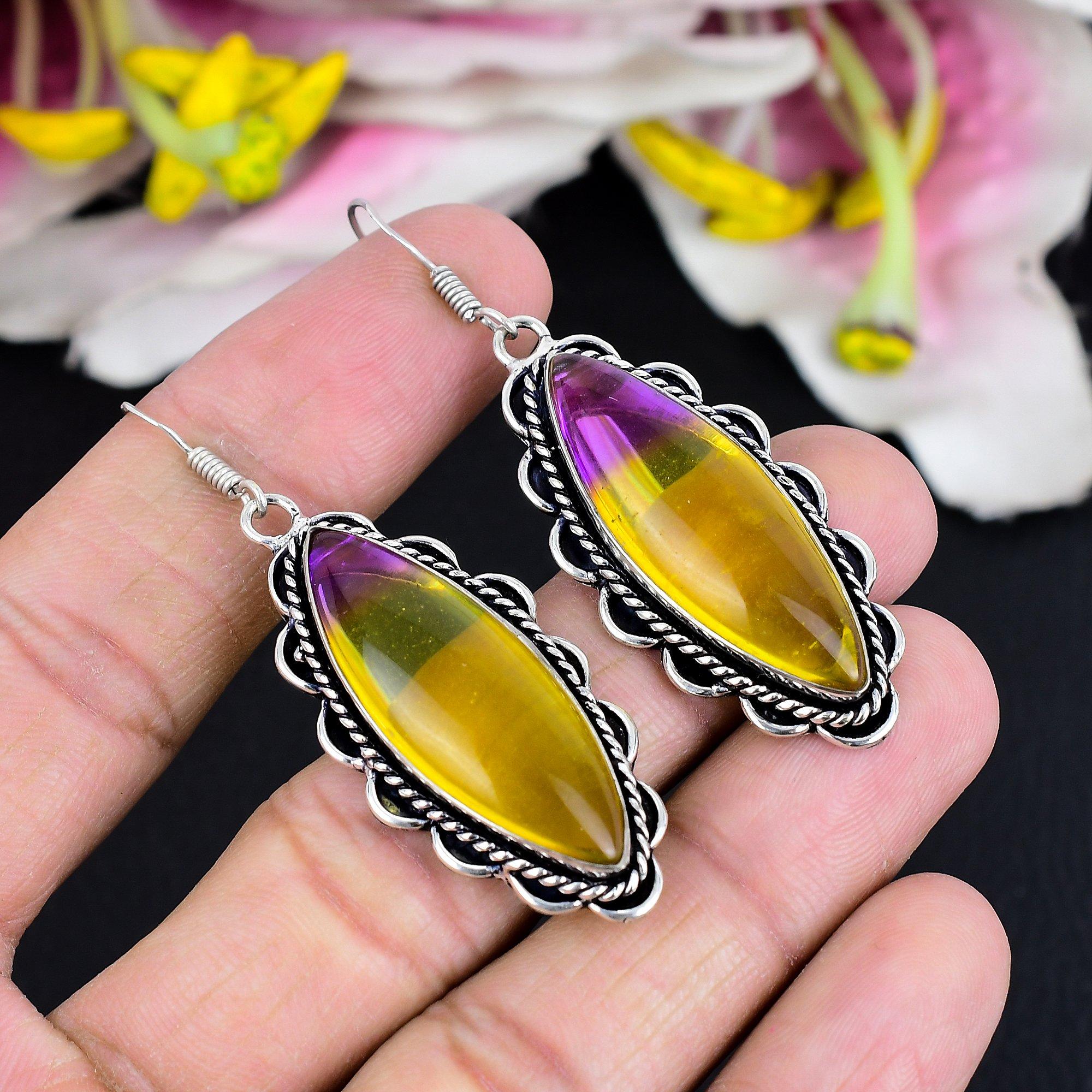 

Bi-Color Tourmaline Gemstone 925 Sterling Silver Jewelry Earring 2.52 KG-1791