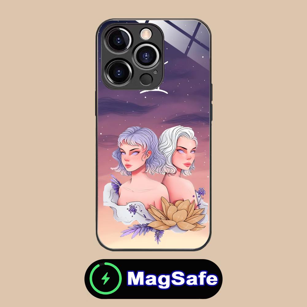 Zodiac Sign Gemini Mobile Phone Case for iPhone 17 16 15 14 13 12 11 Air Pro Max Plus Mini MagSafe Glass Colorful Cover Pretty