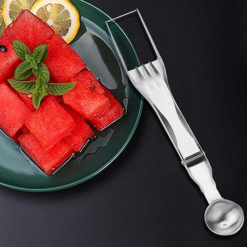 2Pcs Melon Cutter With Ergonomic Grip Baller Fork Fruit Slicer For Safe Watermelon Honeydews Slicing And Dicer Tool