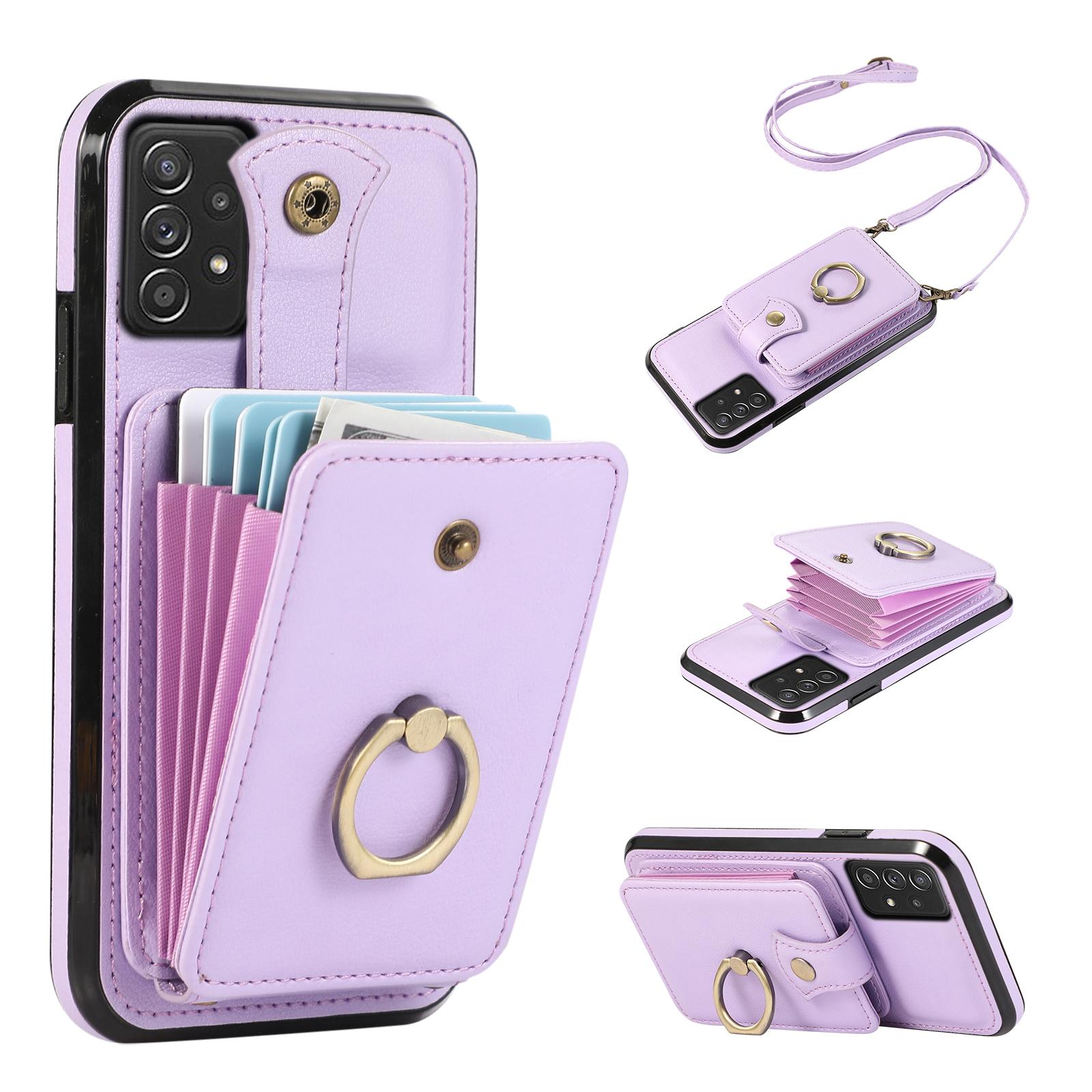 

For Samsung Galaxy A52 4G/A52s 5G/A52 5G Case Card Holder PU Leather Phone Cover with Kickstand Purple
