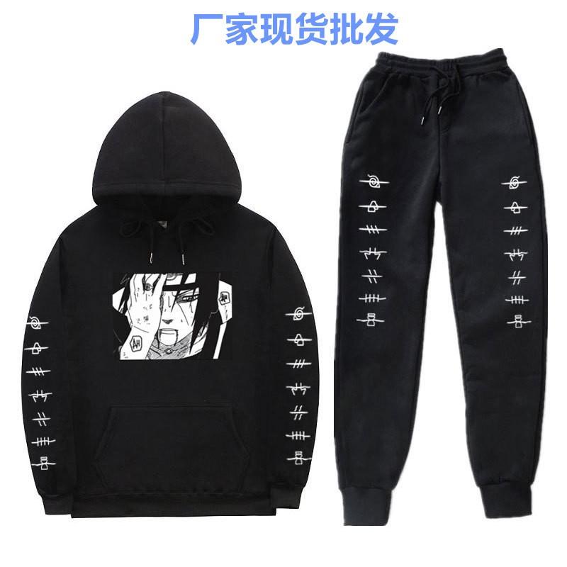 Mens Anime Hooded Sweatshirt Set With Fleece Lining Naruto Uchiha Itachi Inspired Casual Winter Outfit