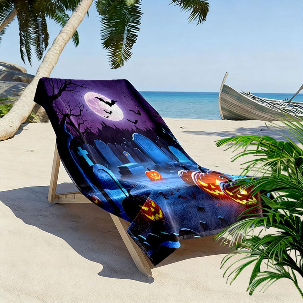 Glowing pumpkins under moonlight Print beach towel, quick drying, suitable for travel, outdoor sports, jogging, the beach and swimming, gift