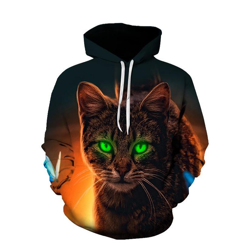 Autumn 3D Cute Cat Printed Hoodies Fashionable Casual Sports Long Sleeved Men's Hooded Sweatshirts