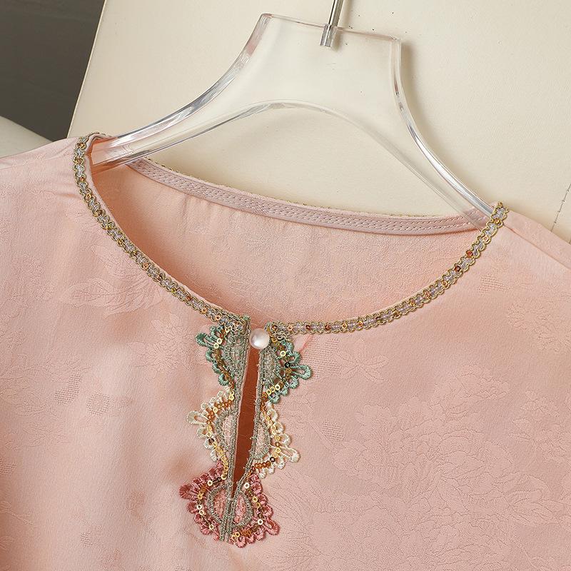 2026 Chinese Style Embroidered Stand Collar Women's Long Sleeve Shirt