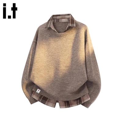 Men's Faux Two-Piece Knit Sweater