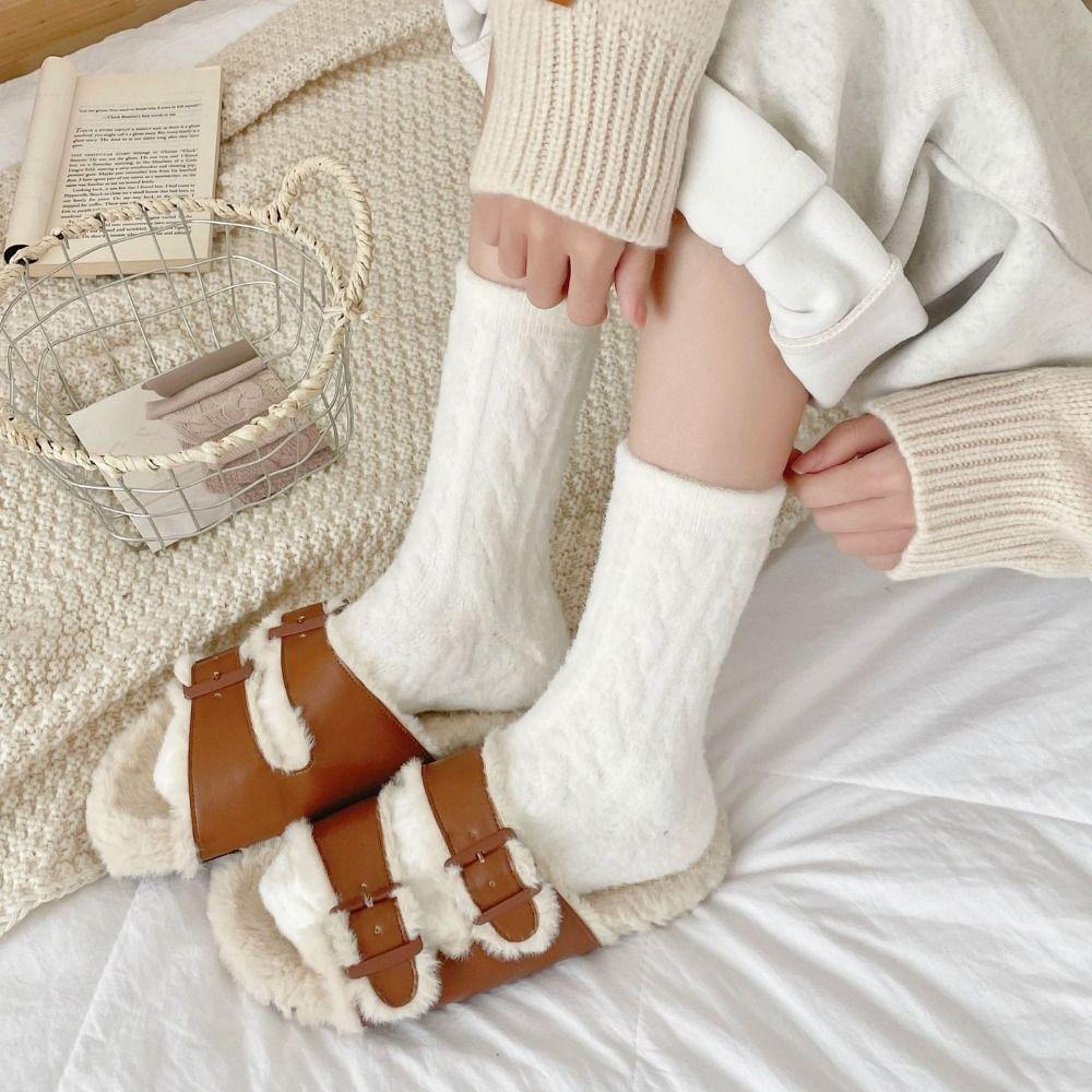 Warme Baumwollsocken, einfarbige Fleece-Socken, Schlafsocken, Samtsocken für Damen