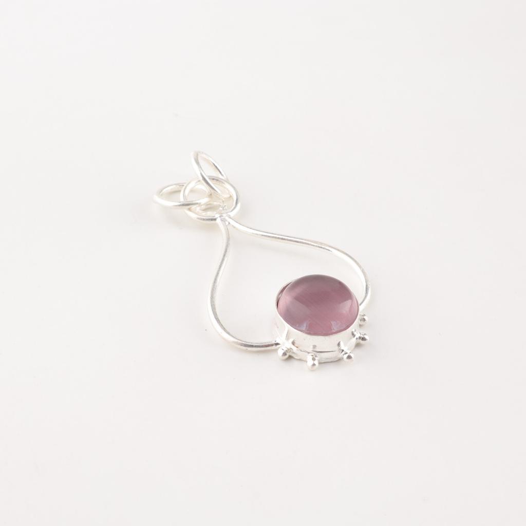 Natural Purple Cat's Eye Gemstone 925 Solid Silver Jewelry Necklace Pendant PP-40-45