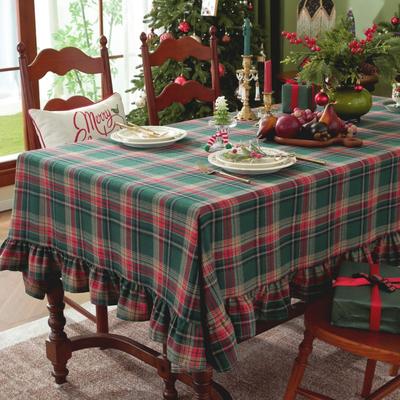 Christmas Green Plaid Ruffled Tablecloth Rectangular/Round Washable Anti-Stain Table Decorations For Kitchen Wedding Table Cover