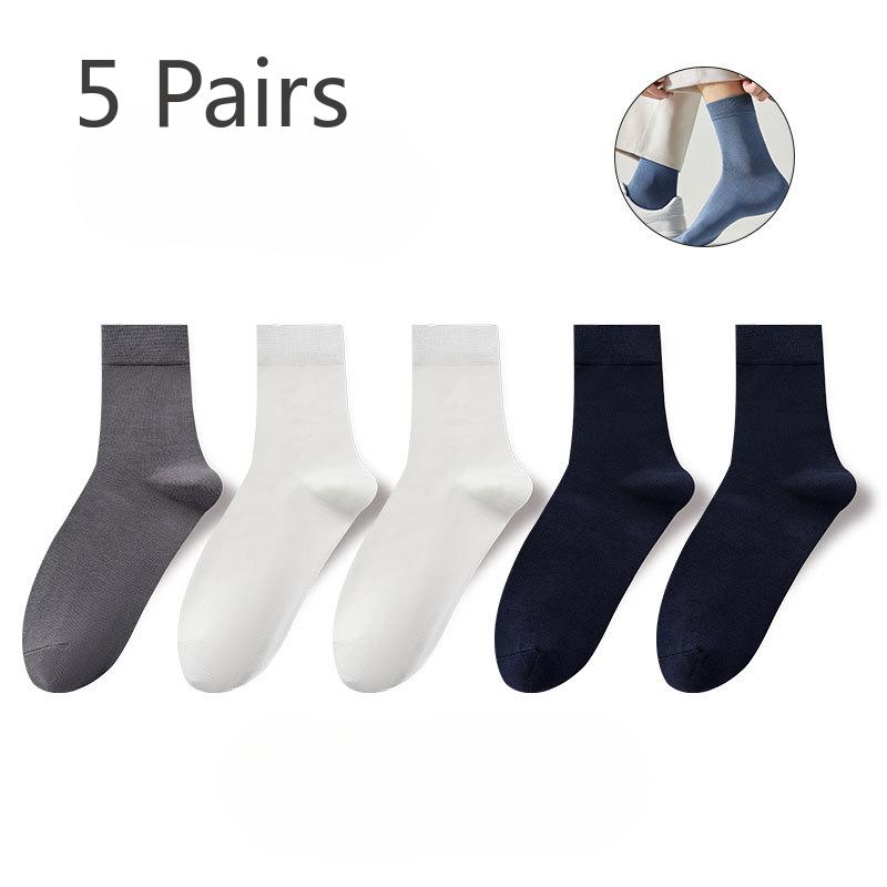

5 пар тонких мужских носков из чистого хлопка, мужские хлопковые носки средней длины, деловые дезодорирующие, влагопоглощающие, антибактериальные, набор однотонных цветов 5 pairs