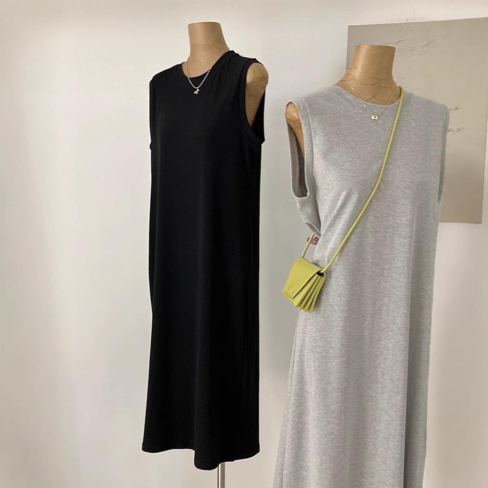 2025 Letní dámské dlouhé tankové šaty z čisté bavlny bez rukávů