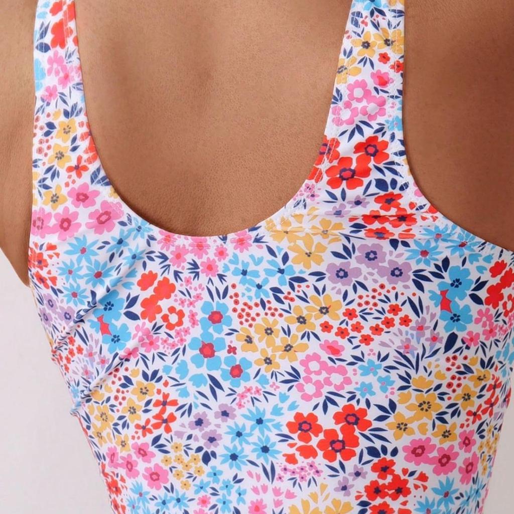 European & American Women's High-Waist Backless Print One-Piece Swimsuit