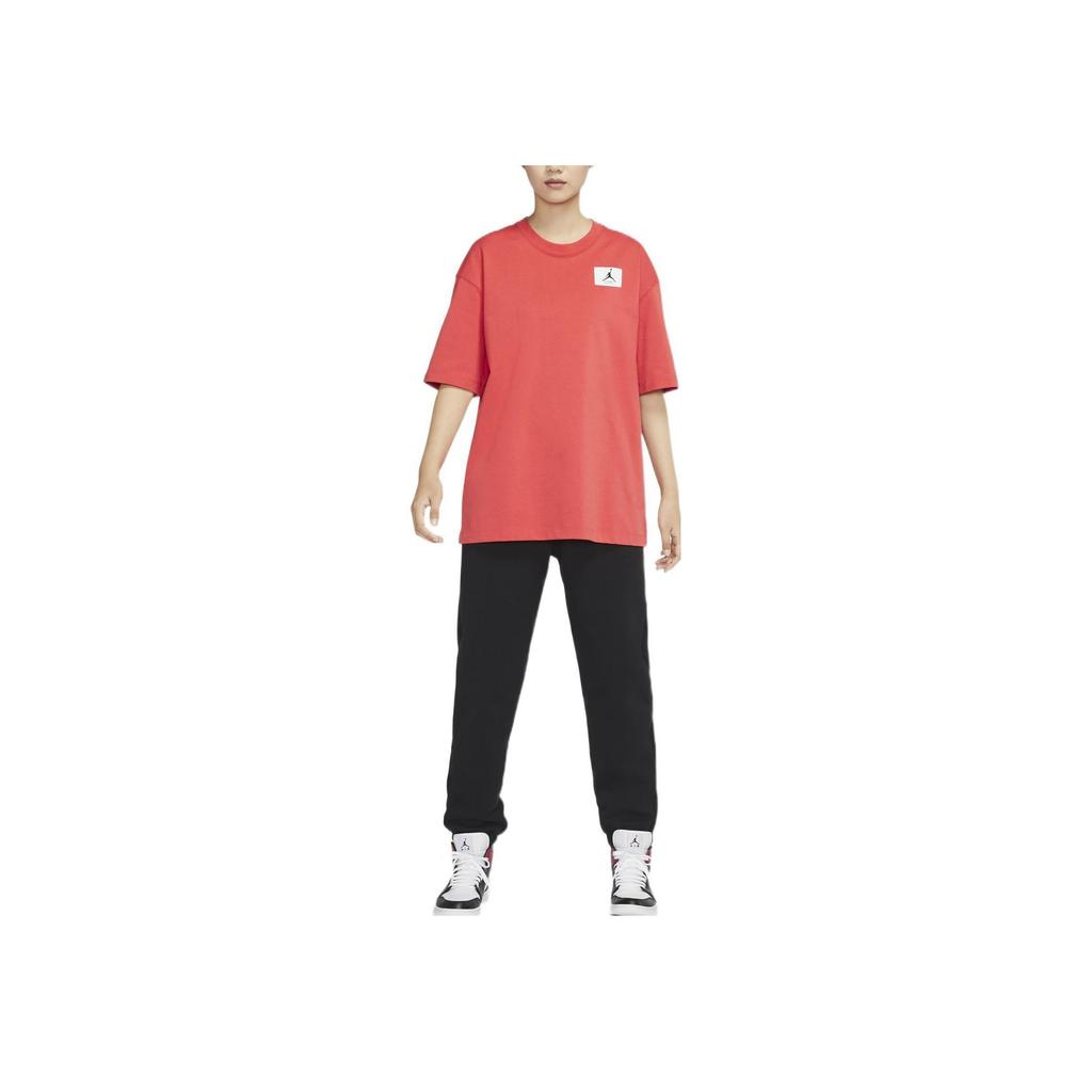 Jordan Flight Essentials Oversized Solid Color Crew Neck Logo Patch Short Sleeve T-Shirt Women T-Shirts Lobster-Red DD7058-605