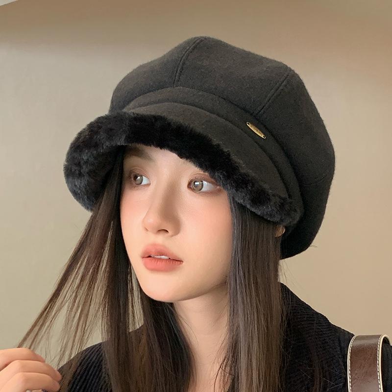 

Fleece thickened plush octagonal hat 2025 new cold and warm plush pile painter hat M（56-58cm）