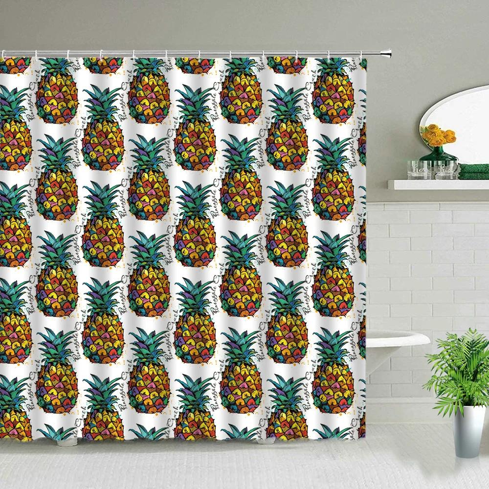 Nordic Style Pineapple Art Shower Curtains Waterproof Bathroom Curtain Polyester Fabric Bath Bathtub Decor With Hooks Washable