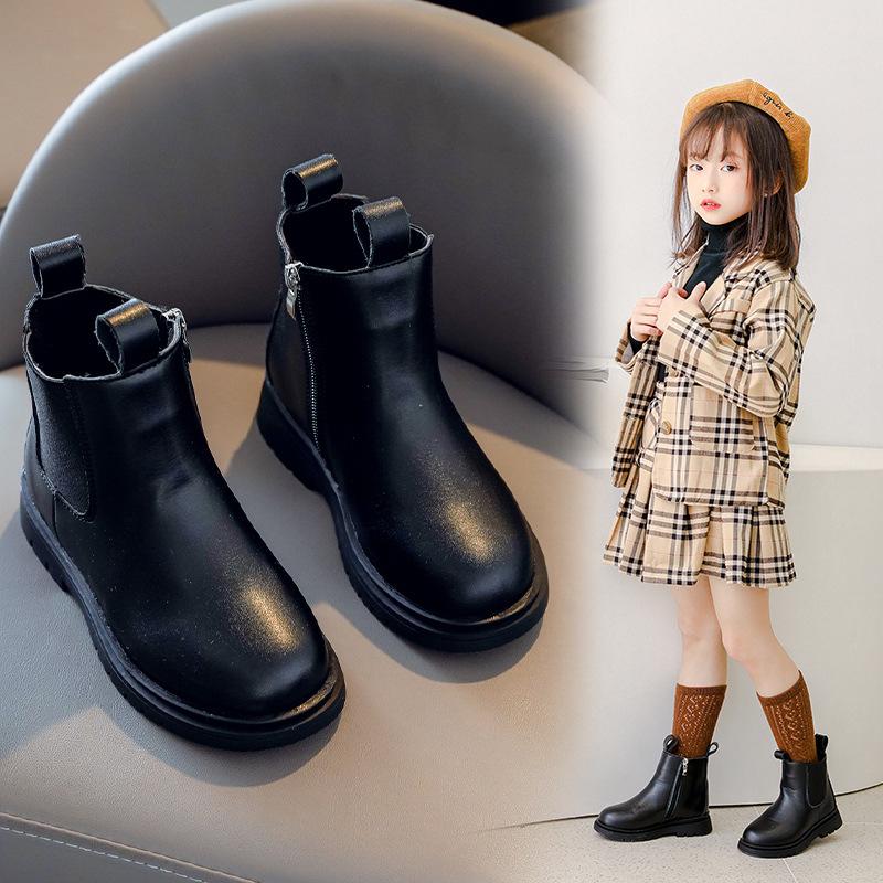 Children's Martin boots 2025 autumn and winter new boys and girls British wind smoke boots medium and older children's side zipper casual single boots