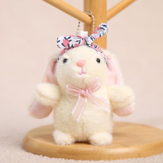 Mini Bunny Plush Keychain Soft Stuffed Rabbit with Floral Headband & Bow Cute Pendant for Bags Backpacks Keys Decorative Gift for Kids & Animal Lovers