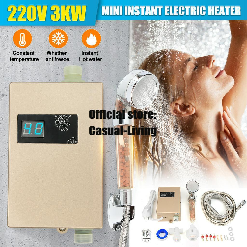 220V Electric Hot Tankless Water Heater Bathroom Kitchen Instant Water Heater Temperature display Heating Shower Universal 3000W