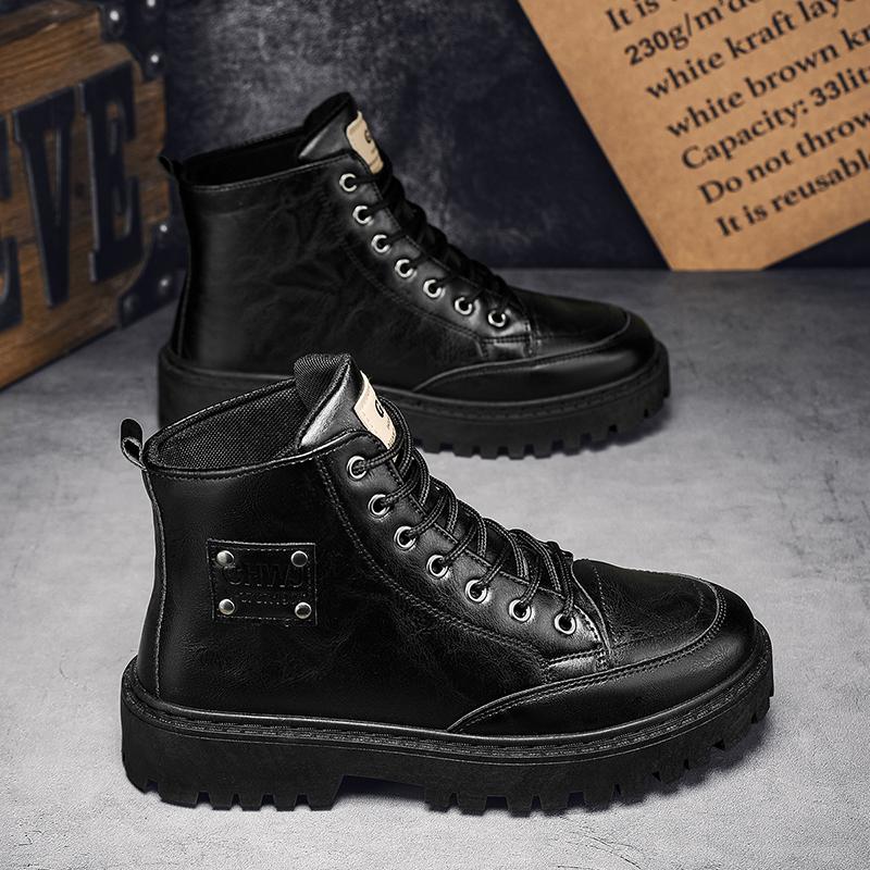 

Кожаные ботинки Классические высокие ковбойские лодочные мужские нескользящие осенне-зимние ботинки Мужские уличные кожаные ботинки Ручная работа Замша 44 чёрный