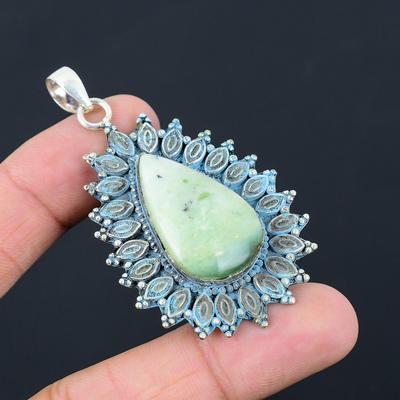Friendship Day Sale Natural Chrysoprase 925 Silver Engagement Birthday Pendant