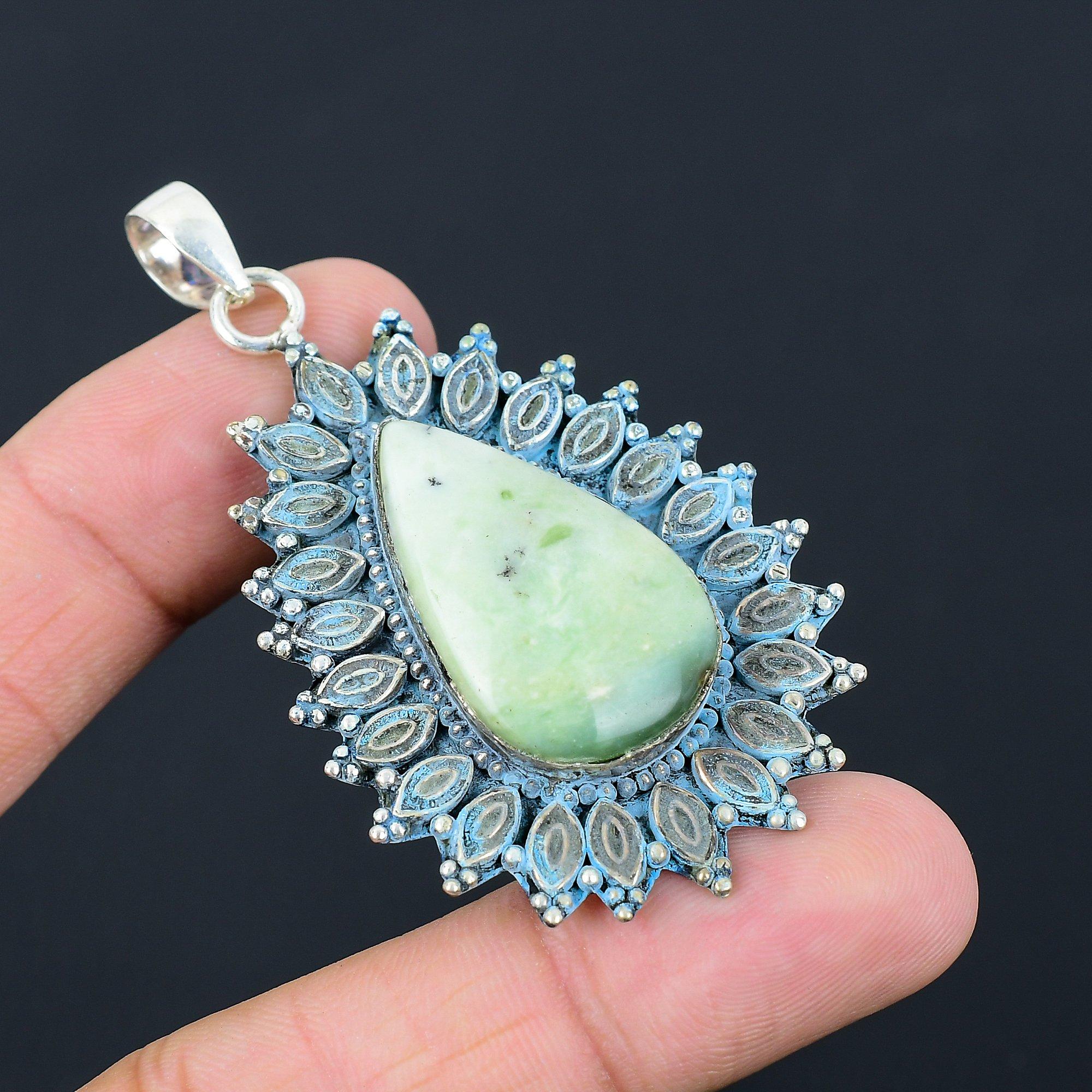 Распродажа ко Дню дружбы Натуральный хризопраз Серебро 925 Проба Помолвочное Подарок на день рождения Кулон