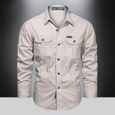 Camicia cargo da uomo in cotone, a maniche lunghe, multitasche, casual, da esterno, militare, da uomo, primavera estate e autunno, alla moda