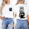 No Talkie Before Coffee Print T-shirt Short Sleeve Casual Top Summer Women Black Cat Kawaii Streetwear Graphic Tees Shirt Tops