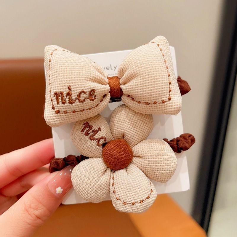 2024 Milk Coffee Color Fabric Flower Hair Ties - Children's Scrunchies & Women's Hair Accessories