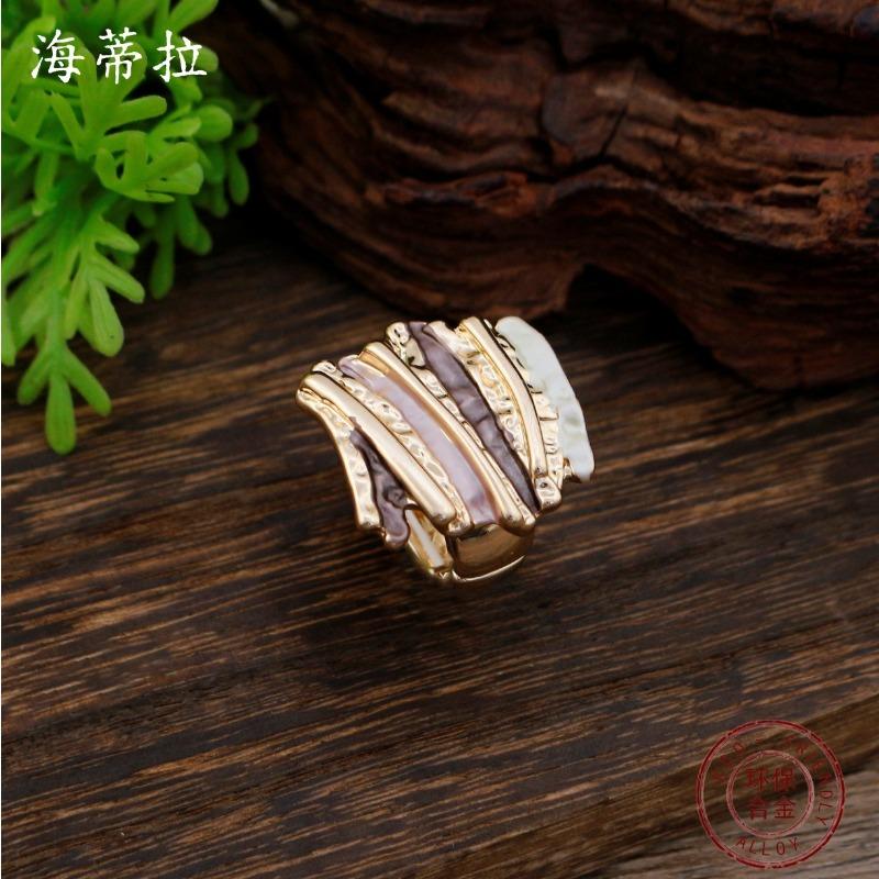 Hot-selling enamel color square geometric line elastic ring, versatile creative irregular line ring for men and women