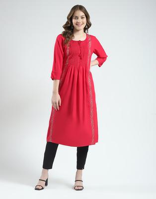 Damen Self Design Rundhals Kurti